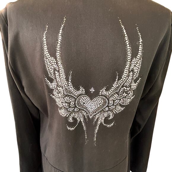 Garnet Hill Jacket Medium Black Rhinestone Whimsigoth Party Heart Wings Rock - Picture 2 of 13